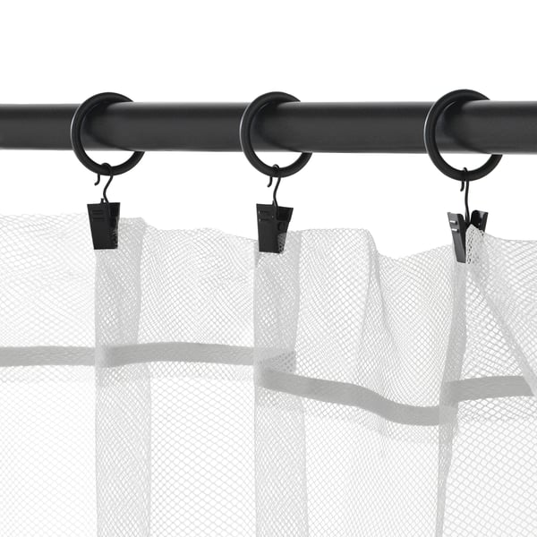 SYRLIG curtain ring with clip and hook, black, 25 mm, 10 pack