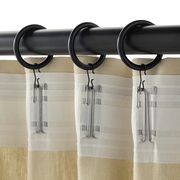 SYRLIG curtain ring with clip and hook, black, 38 mm, 10 pack