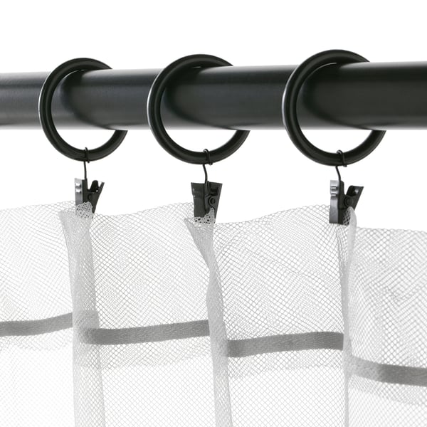 SYRLIG curtain ring with clip and hook, black, 38 mm, 10 pack
