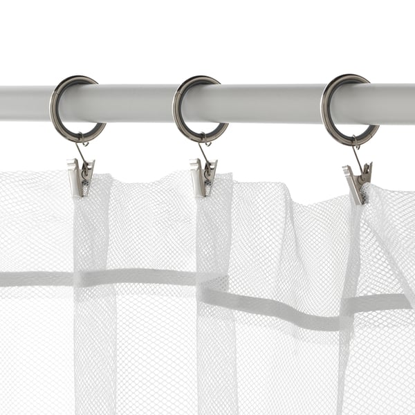 SYRLIG curtain ring with clip and hook, nickel-plated, 25 mm, 10 pack