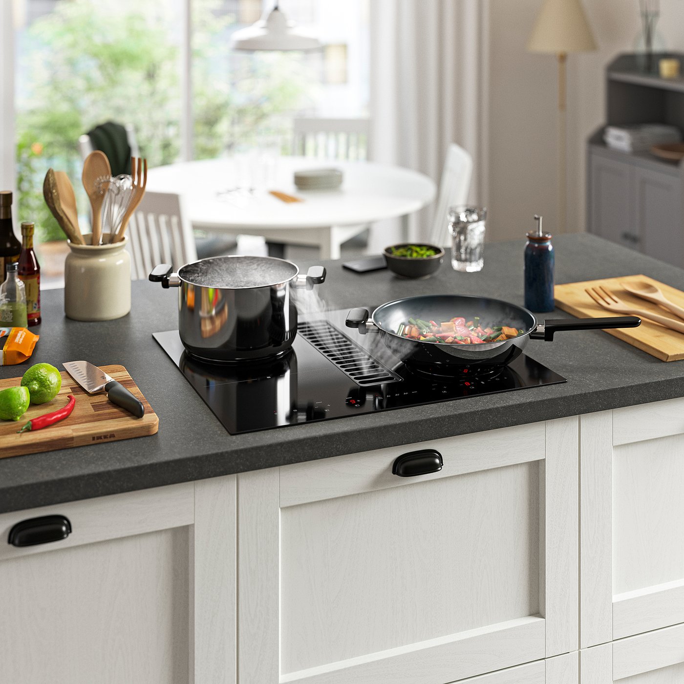 TÄCKNAN induction hob/integrated extractor, IKEA 300 black, 60 cm