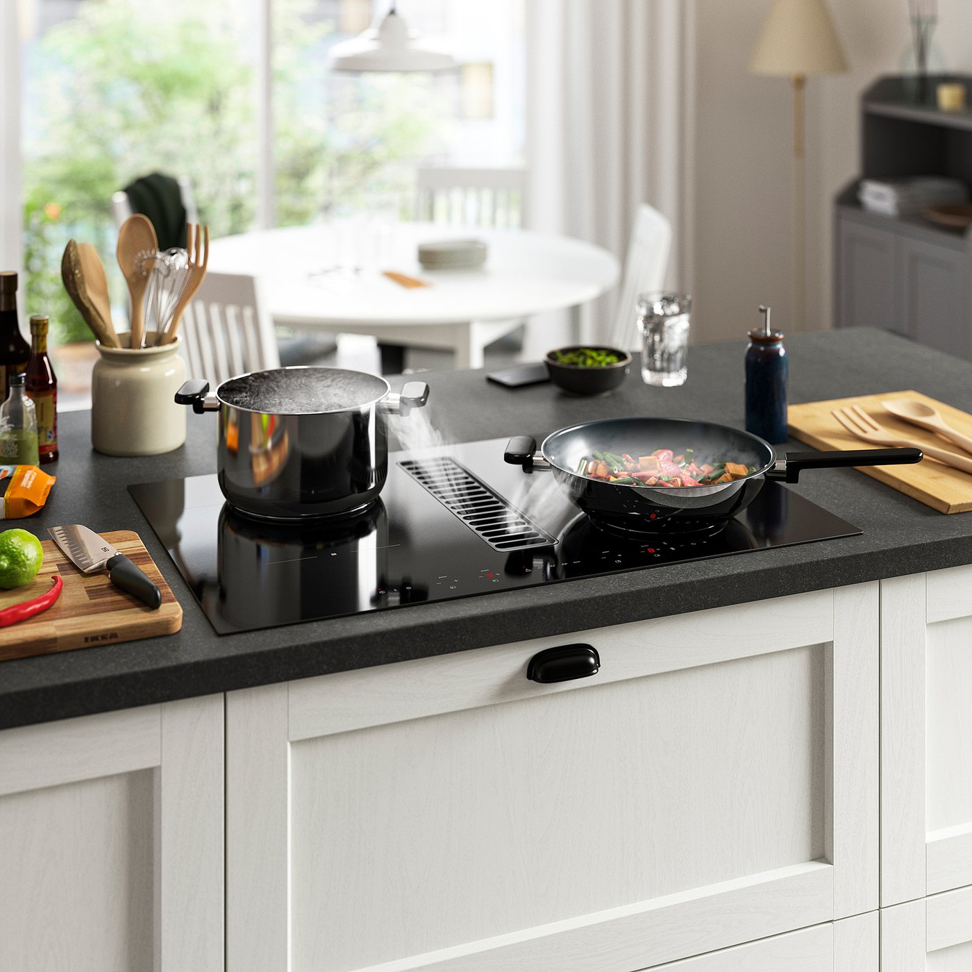 TÄCKNAN induction hob/integrated extractor, IKEA 300 black, 76.0x50.0x49.0 cm