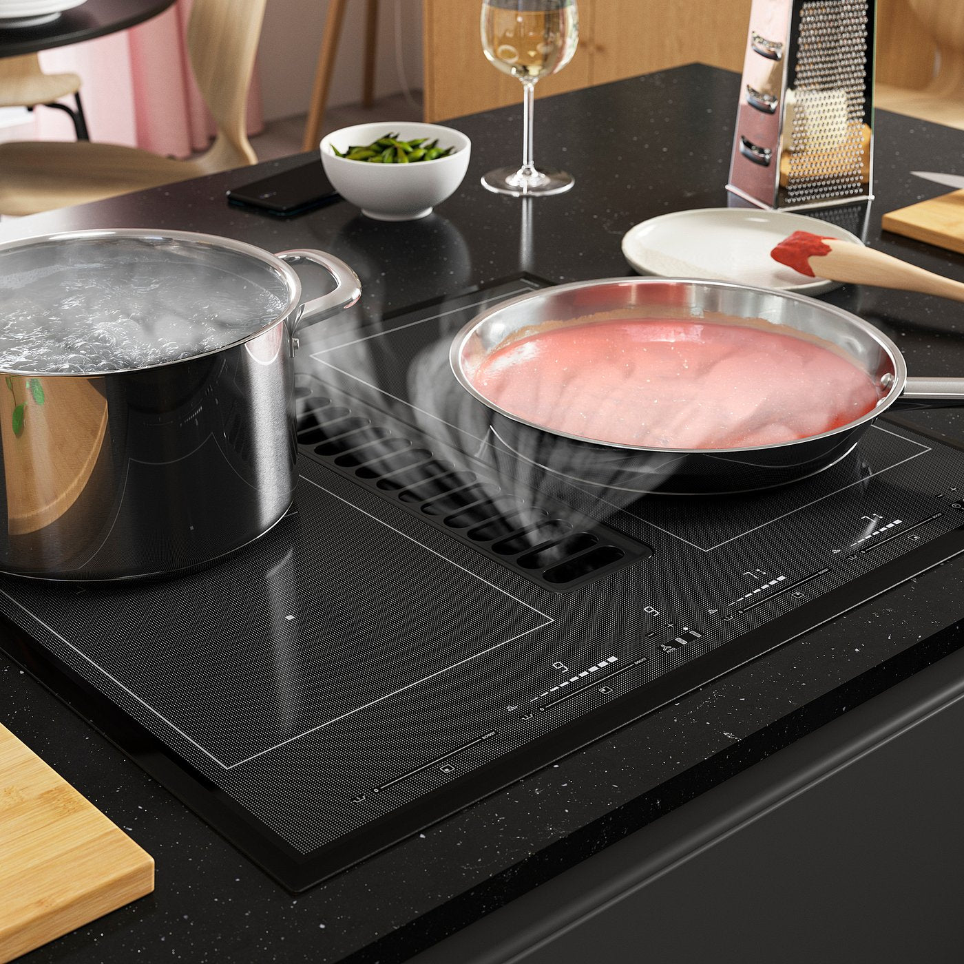 TÄCKNAN induction hob/integrated extractor, IKEA 500 black, 60 cm