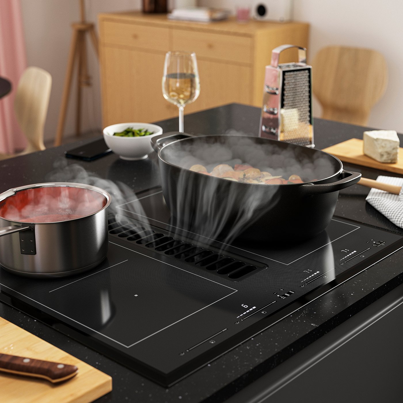 TÄCKNAN induction hob/integrated extractor, IKEA 500 black, 60 cm