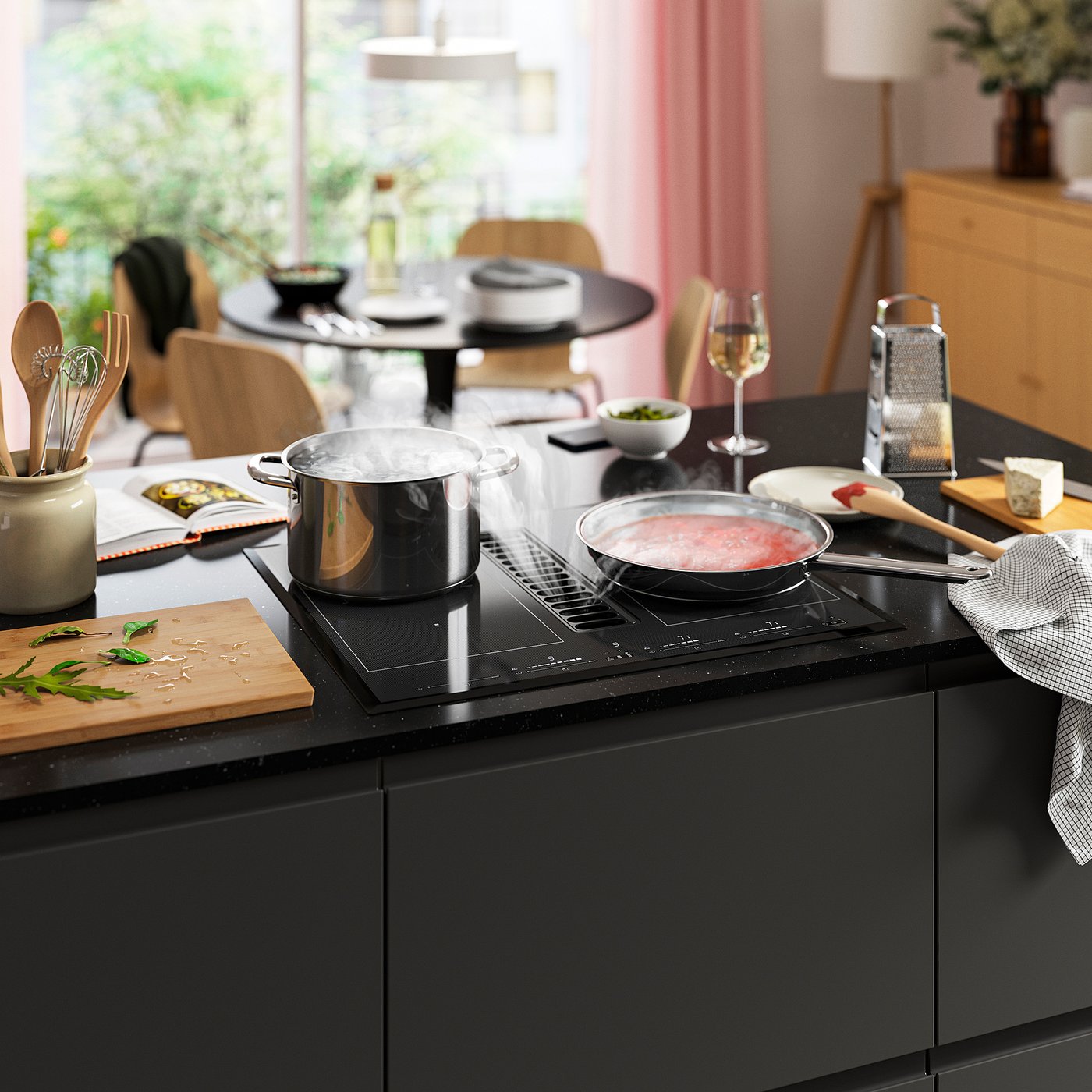 TÄCKNAN induction hob/integrated extractor, IKEA 500 black, 60 cm