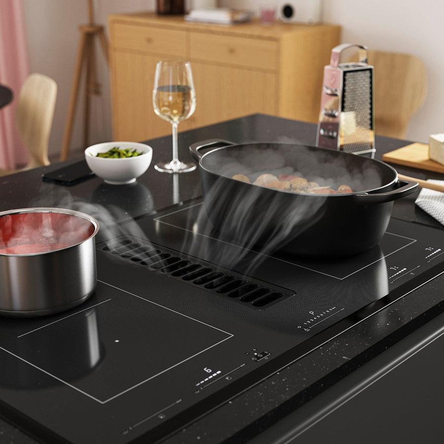 TÄCKNAN induction hob/integrated extractor, IKEA 500 black, 75.5x50.0x49.0 cm