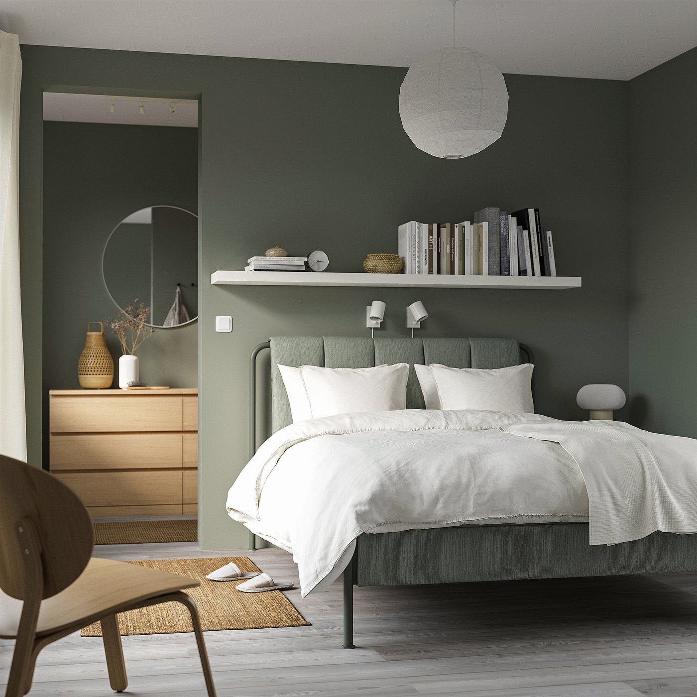 TÄLLÅSEN upholstered bed frame, Kulsta grey-green/Lillhällan, 140x200 cm