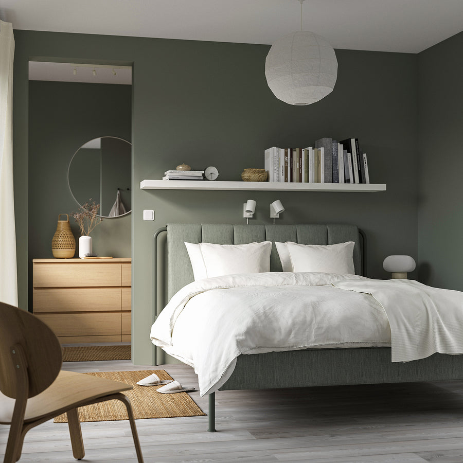 TÄLLÅSEN upholstered bed frame, Kulsta grey-green/Lillhällan, 160x200 cm