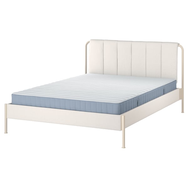 TÄLLÅSEN upholstered bed frame with mattress, Kulsta light beige/Valevåg extra firm, 160x200 cm