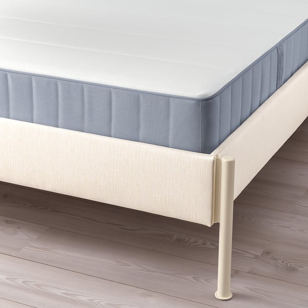 TÄLLÅSEN upholstered bed frame with mattress, Kulsta light beige/Vesteröy extra firm, 140x200 cm