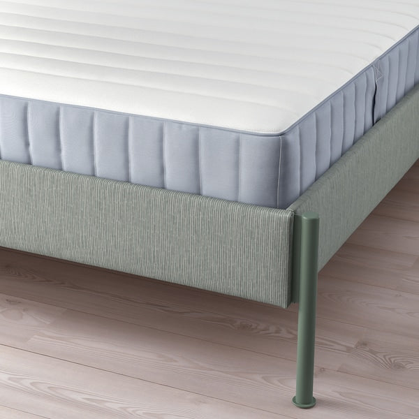 TÄLLÅSEN - Upholstered bed frame/mattress, Kulsta grey-green/Valevåg extra-rigid, , 140x200 cm