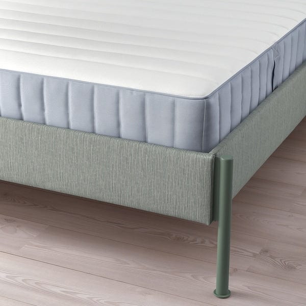 Ikea TÄLLÅSEN - Upholstered bed frame/mattress, Kulsta grey-green/Valevåg rigid, , 140x200 cm