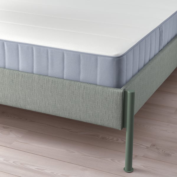 TÄLLÅSEN upholstered bed frame with mattress, Kulsta grey-green/Vesteröy extra firm, 160x200 cm