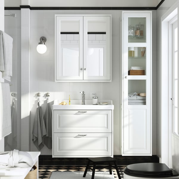 TÄNNFORSEN - Mirror cabinet with doors, white, 80x15x95 cm