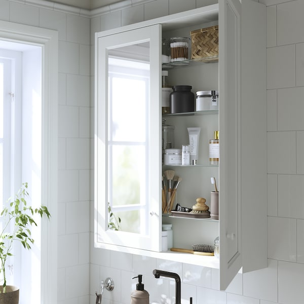 TÄNNFORSEN - Mirror cabinet with doors, white, 80x15x95 cm