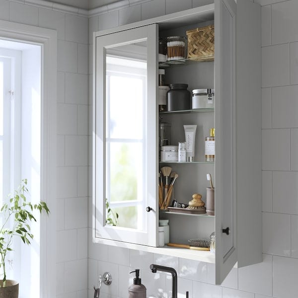 Ikea TÄNNFORSEN - Mirror cabinet with doors, light grey,80x15x95 cm