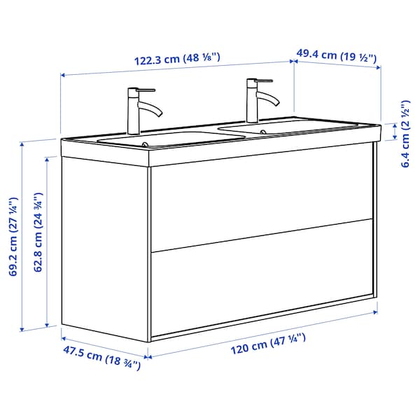 Ikea TÄNNFORSEN / ORRSJÖN - Mobile lav/cassetti/lav/miscelatori, grigio chiaro,122x49x69 cm