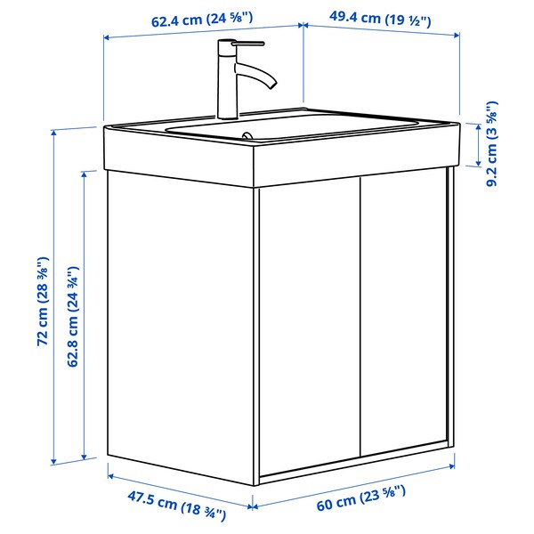 TÄNNFORSEN / ORRSJÖN - Washbasin/drawer unit pr/misc, light grey,62x49x72 cm