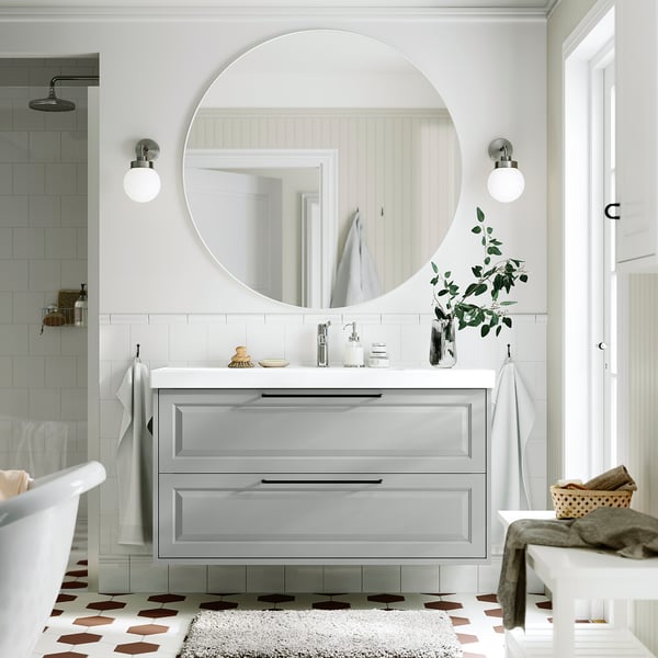 TÄNNFORSEN / ORRSJÖN wash-stnd w drawers/wash-basin/tap, light grey, 122x49x69 cm