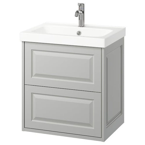 TÄNNFORSEN / ORRSJÖN wash-stnd w drawers/wash-basin/tap, light grey, 62x49x69 cm