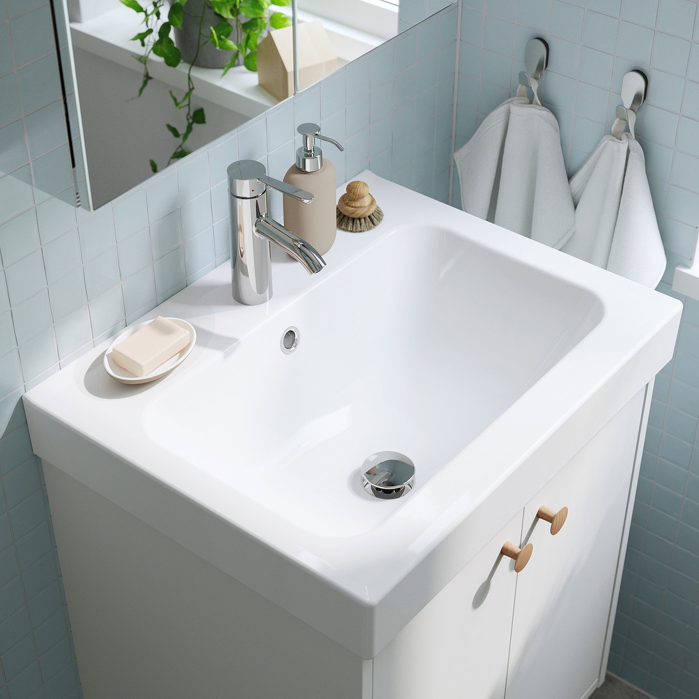 TÄNNFORSEN / ORRSJÖN wash-stnd w drs/deep wash-basin, light grey, 62x49x72 cm