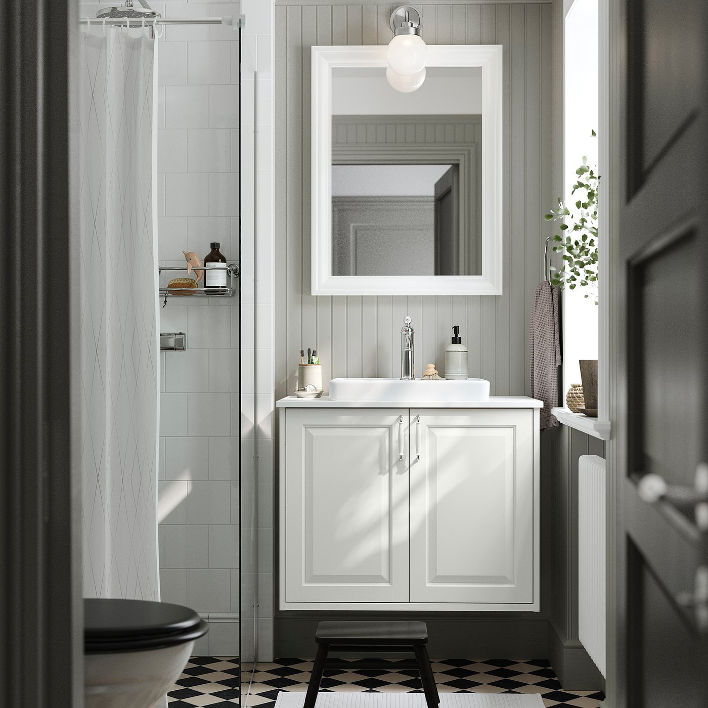 TÄNNFORSEN / ORRSJÖN wash-stnd w doors/wash-basin, white/white marble effect, 82x49x71 cm