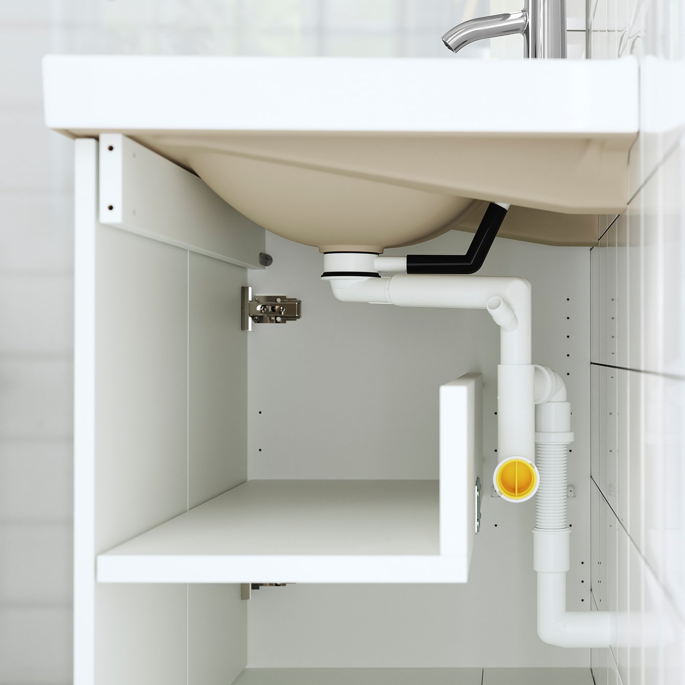 TÄNNFORSEN / ORRSJÖN wash-stnd w doors/wash-basin, white/black marble effect, 82x49x71 cm