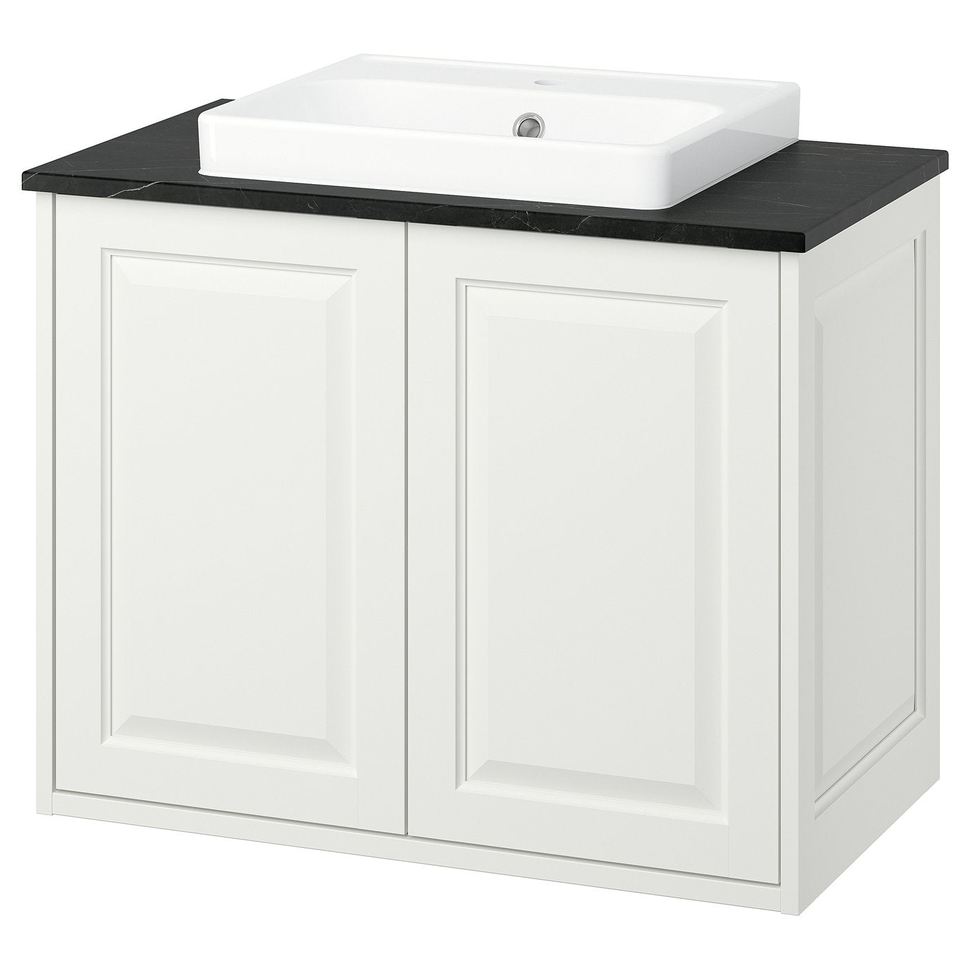 TÄNNFORSEN / ORRSJÖN wash-stnd w doors/wash-basin, white/black marble effect, 82x49x71 cm