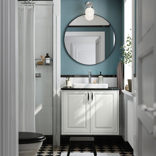 TÄNNFORSEN / ORRSJÖN wash-stnd w doors/wash-basin, white/black marble effect, 82x49x71 cm