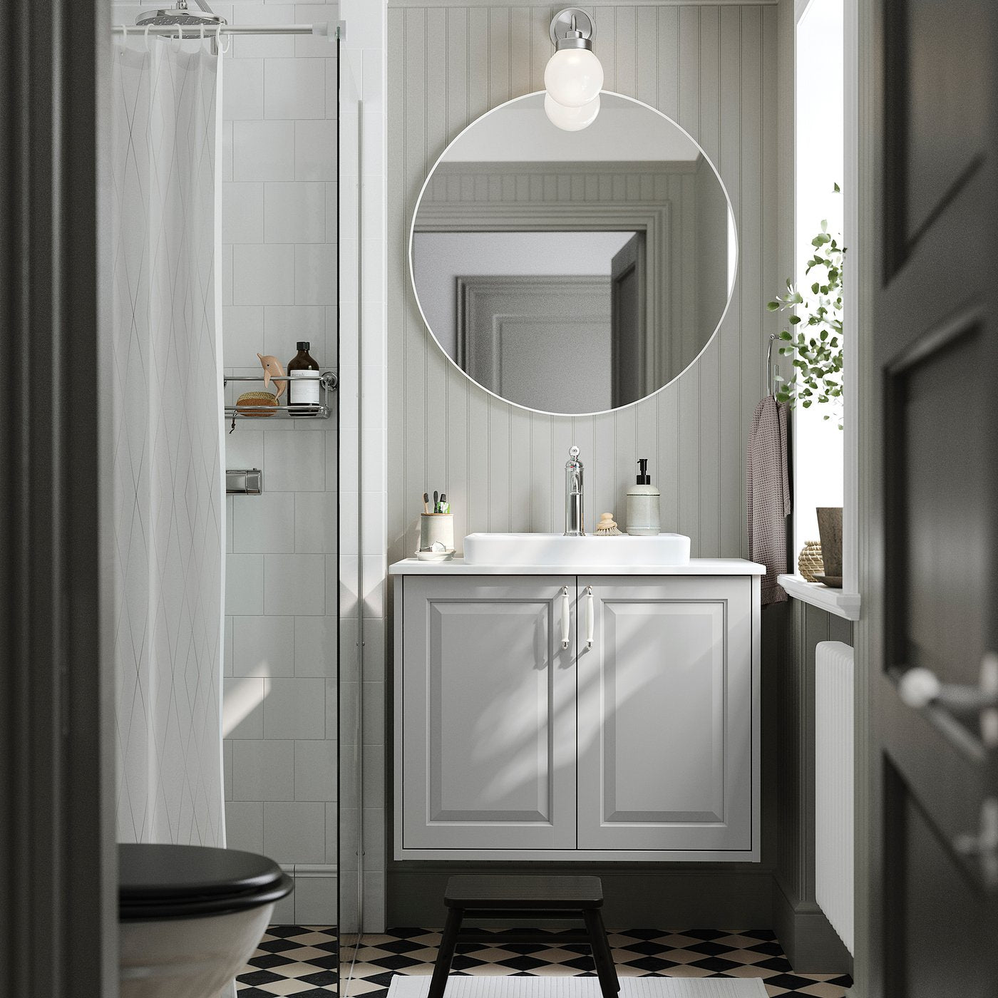 TÄNNFORSEN / ORRSJÖN wash-stnd w doors/wash-basin, light grey/white marble effect, 82x49x71 cm