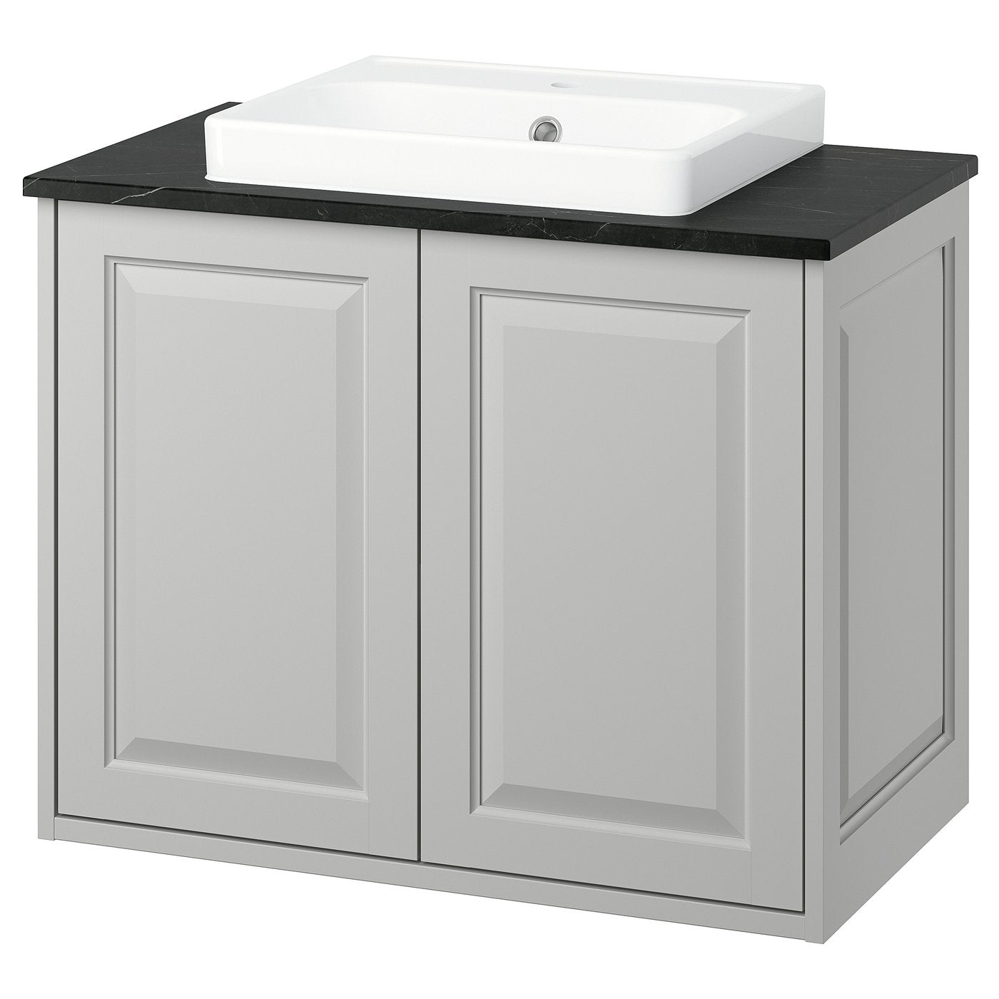 TÄNNFORSEN / ORRSJÖN wash-stnd w doors/wash-basin, light grey/black marble effect, 82x49x71 cm