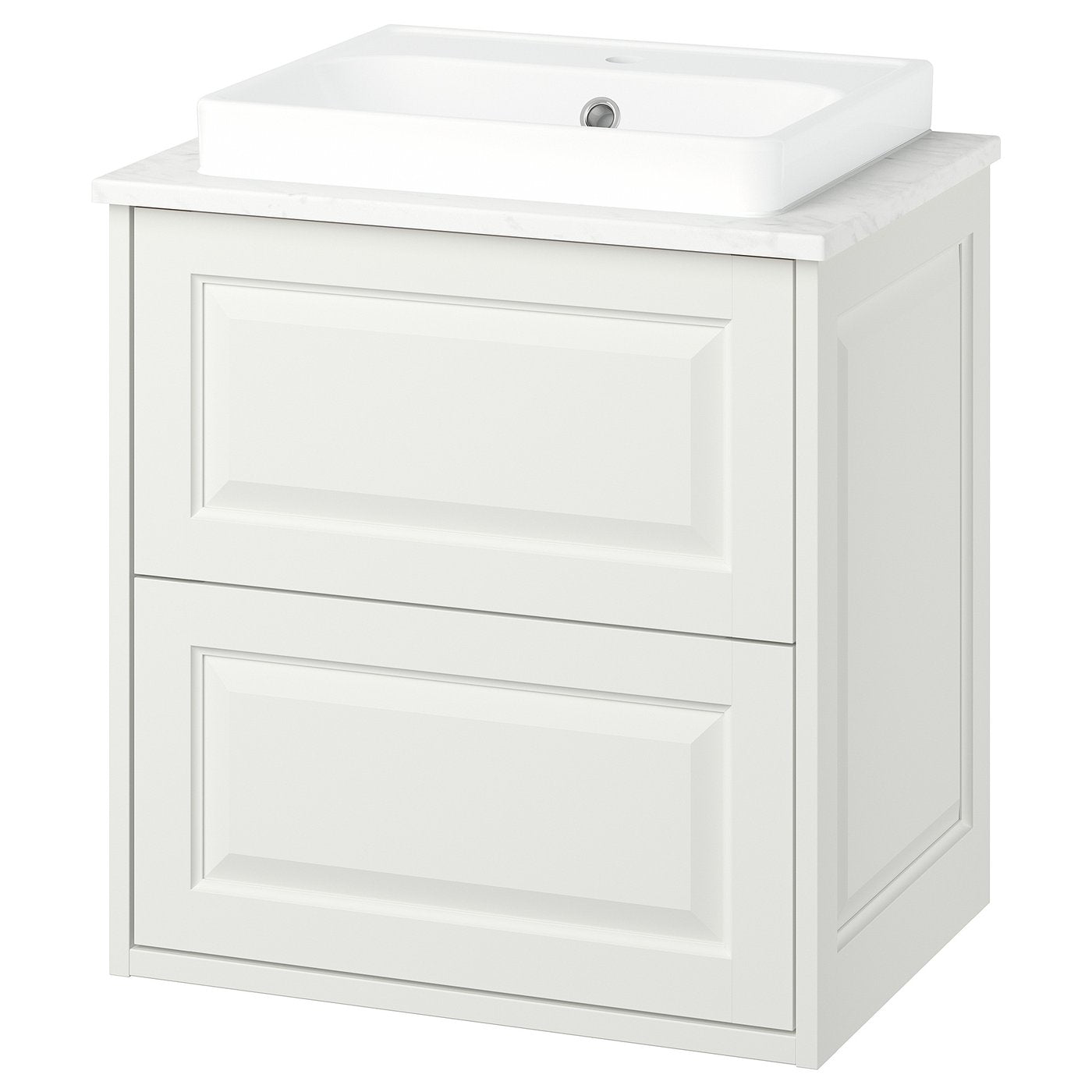 TÄNNFORSEN / ORRSJÖN wash-stnd w drawers/wash-basin, white/white marble effect, 62x49x71 cm