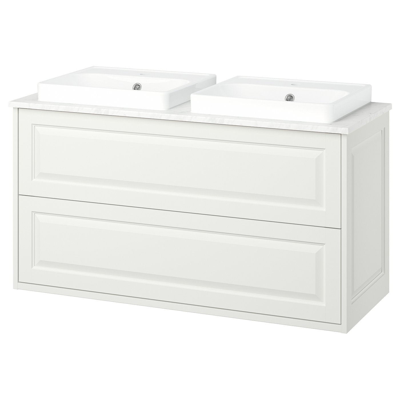 TÄNNFORSEN / ORRSJÖN wash-stnd w drawers/wash-basin, white/white marble effect, 122x49x71 cm