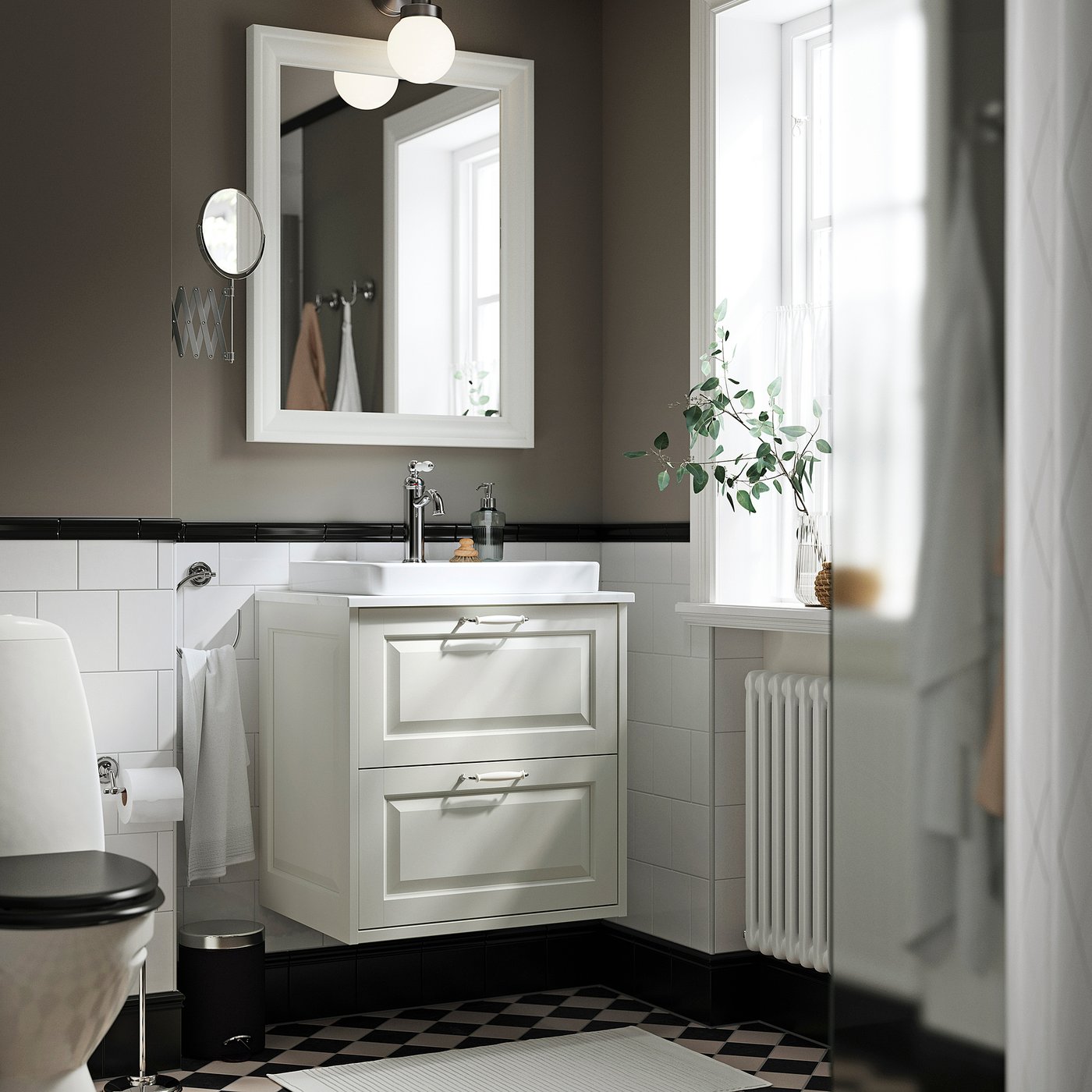 TÄNNFORSEN / ORRSJÖN wash-stnd w drawers/wash-basin, white/white marble effect, 62x49x71 cm