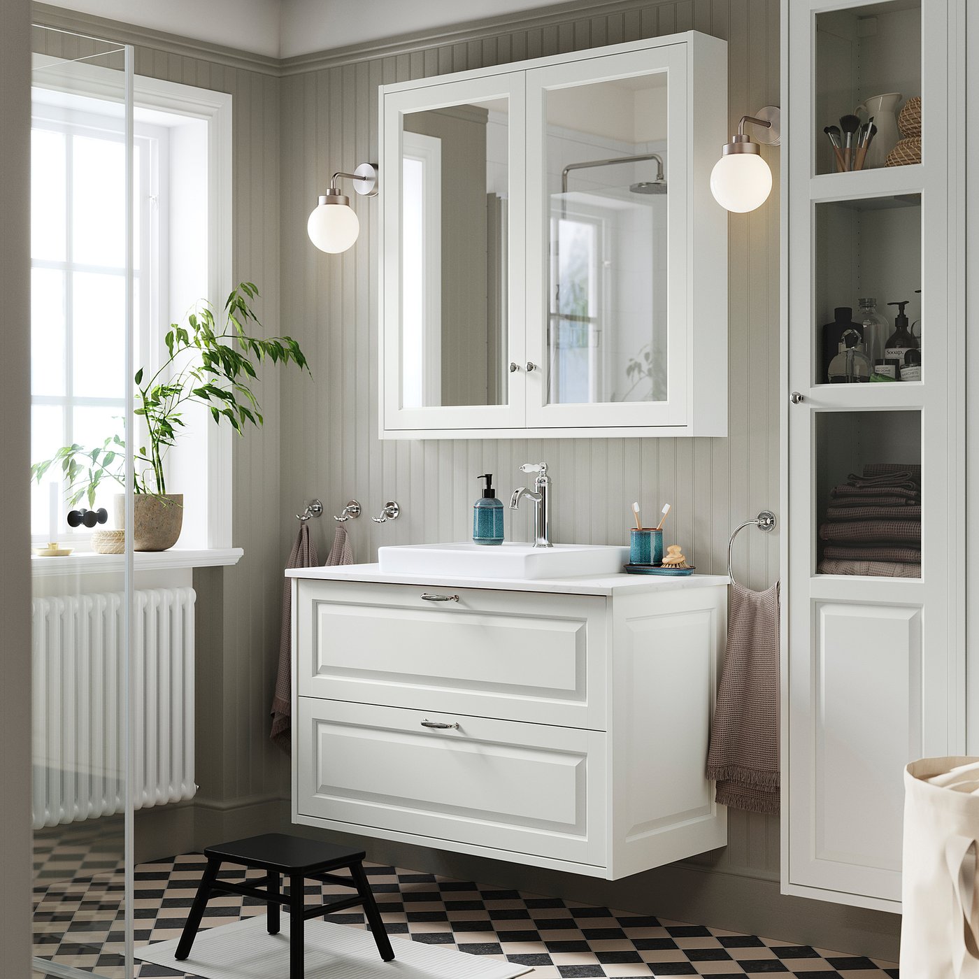 TÄNNFORSEN / ORRSJÖN wash-stnd w drawers/wash-basin, white/white marble effect, 102x49x71 cm