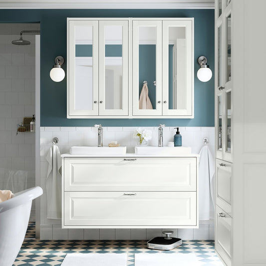 TÄNNFORSEN / ORRSJÖN wash-stnd w drawers/wash-basin, white/white marble effect, 122x49x71 cm