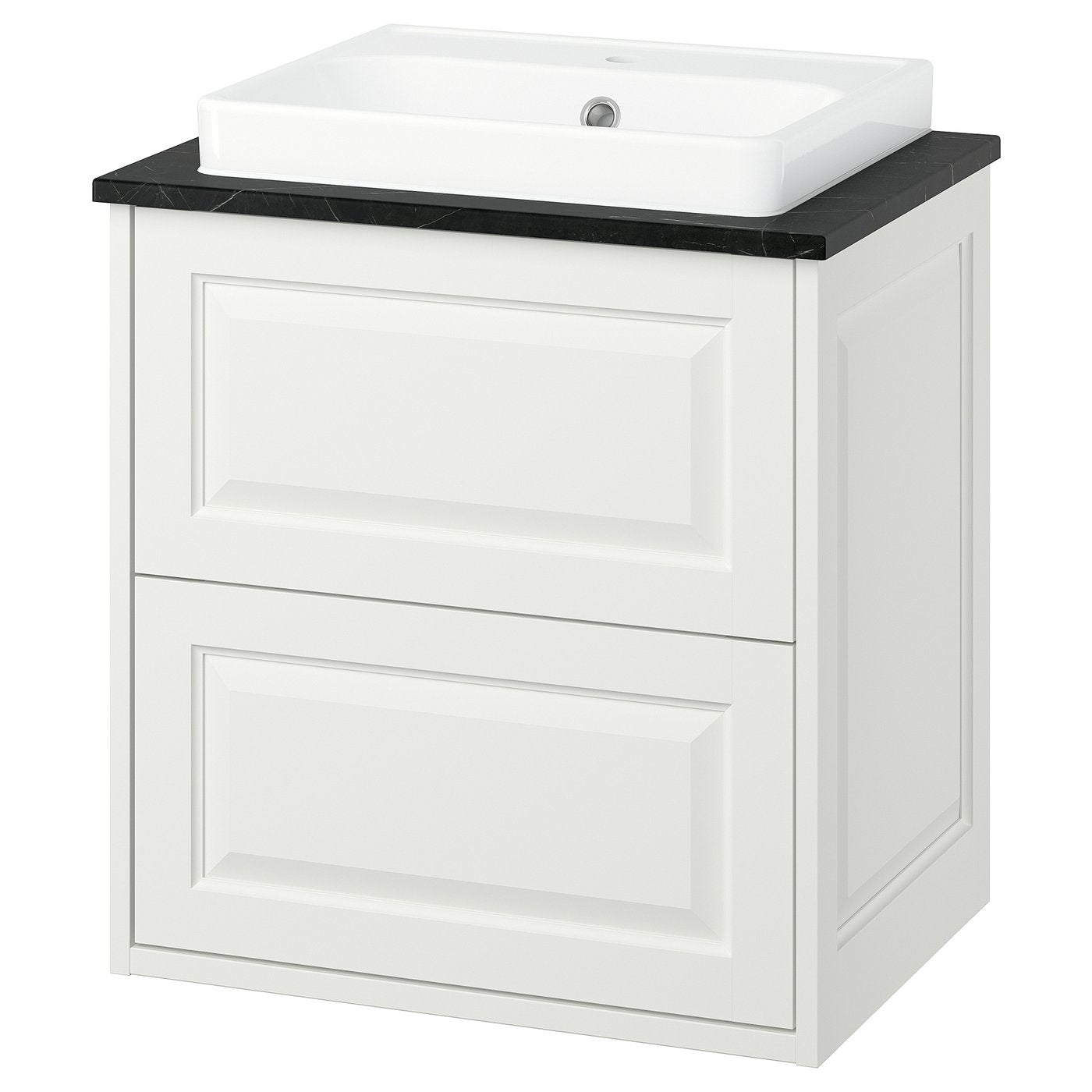 TÄNNFORSEN / ORRSJÖN wash-stnd w drawers/wash-basin, white/black marble effect, 62x49x71 cm