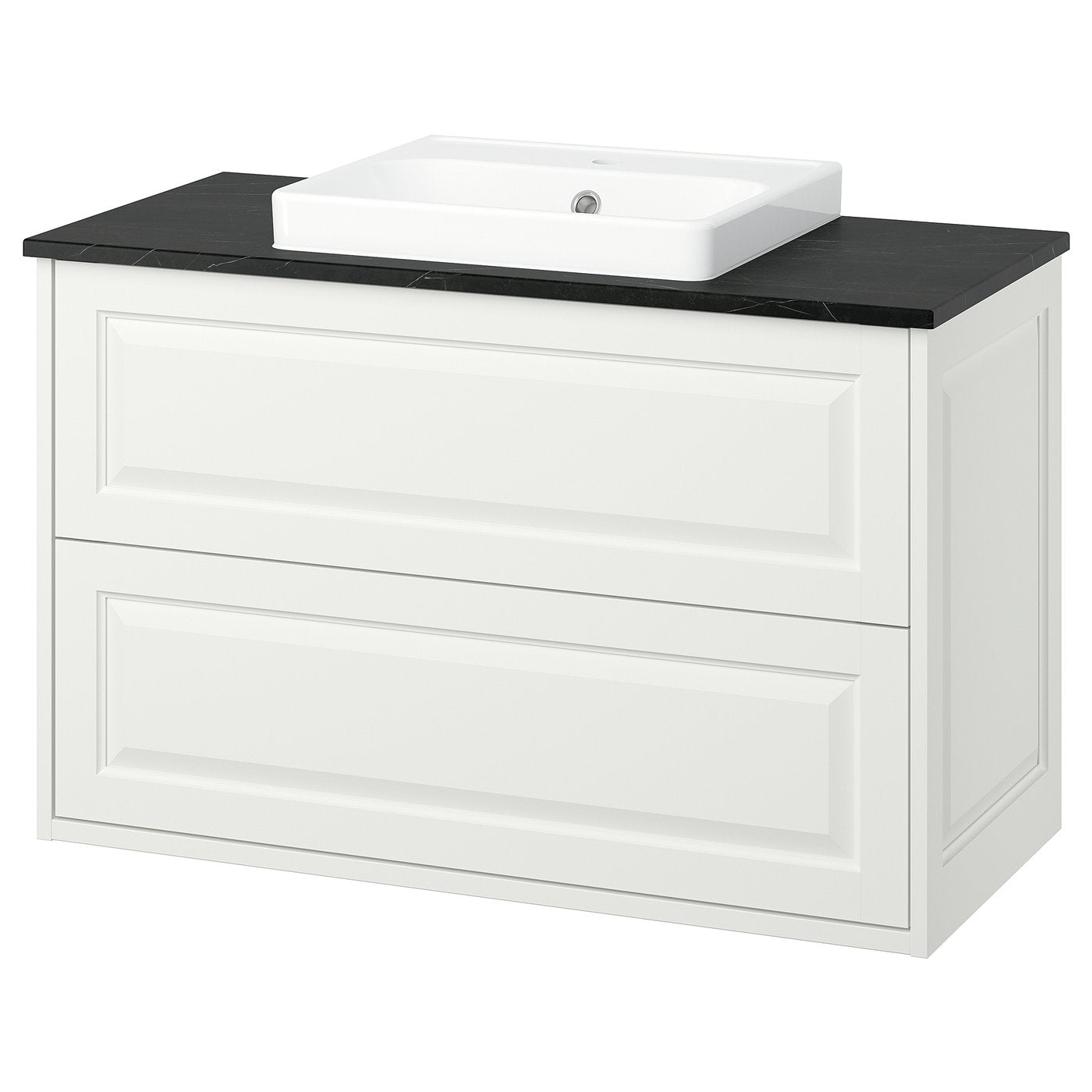 TÄNNFORSEN / ORRSJÖN wash-stnd w drawers/wash-basin, white/black marble effect, 102x49x71 cm