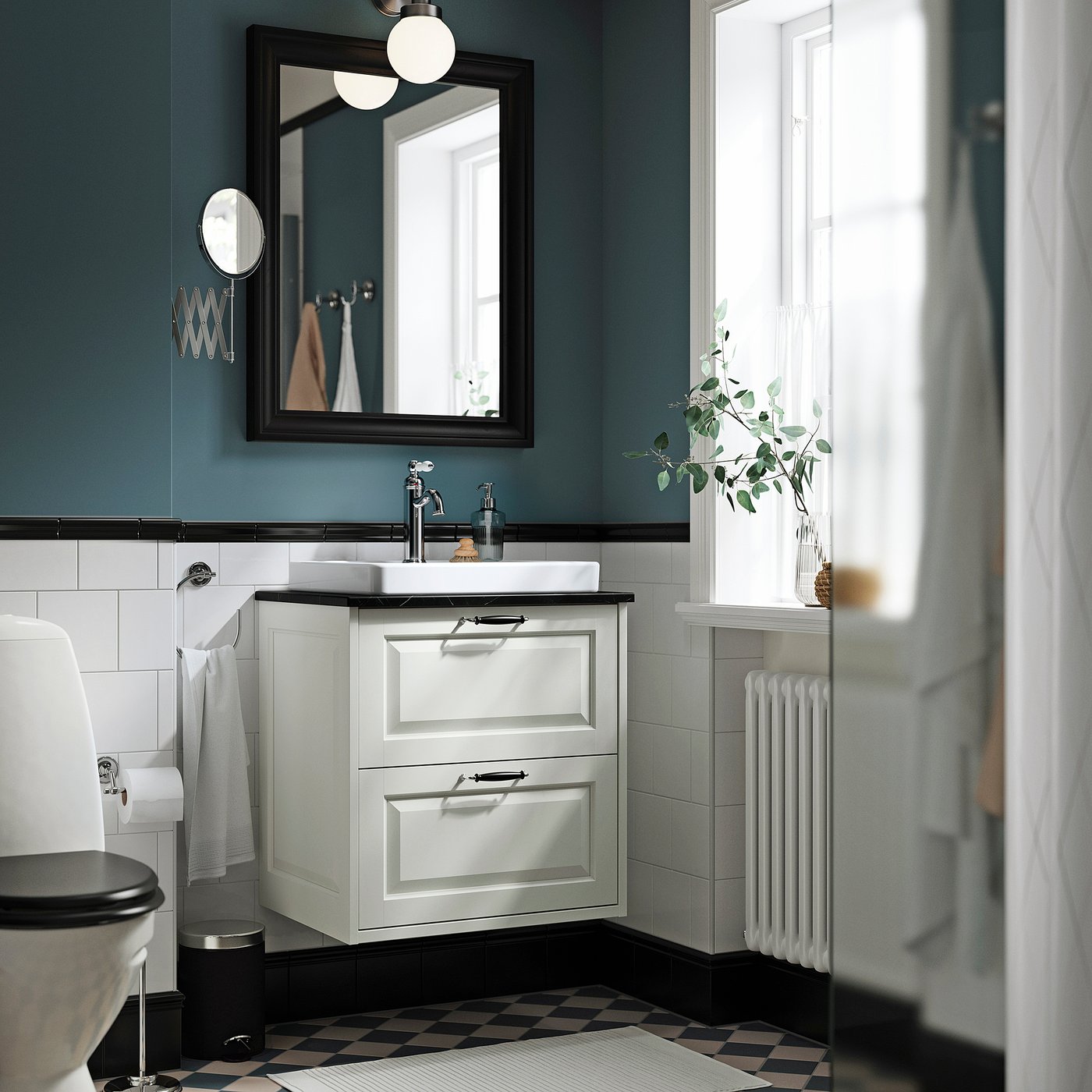 TÄNNFORSEN / ORRSJÖN wash-stnd w drawers/wash-basin, white/black marble effect, 62x49x71 cm