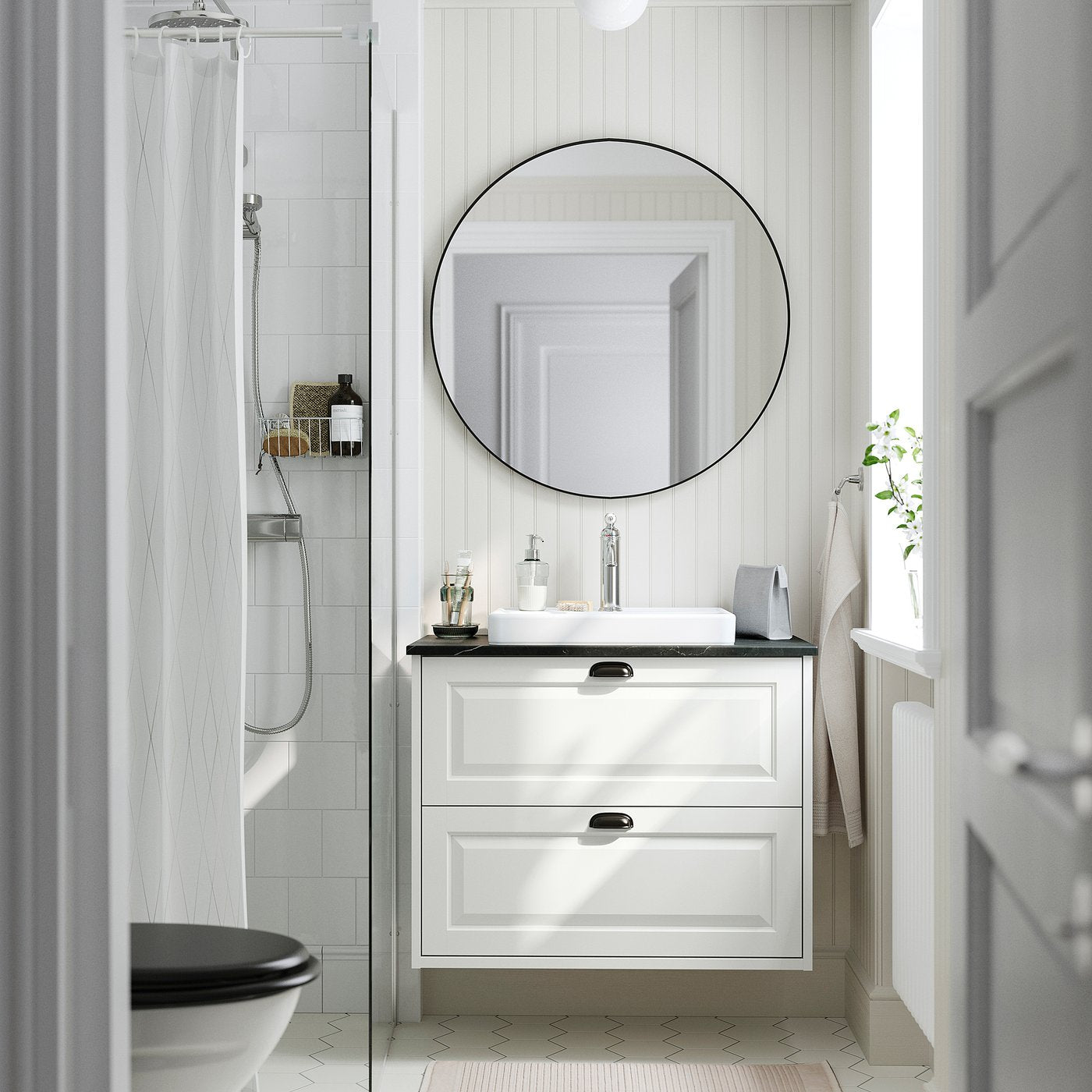 TÄNNFORSEN / ORRSJÖN wash-stnd w drawers/wash-basin, white/black marble effect, 82x49x71 cm