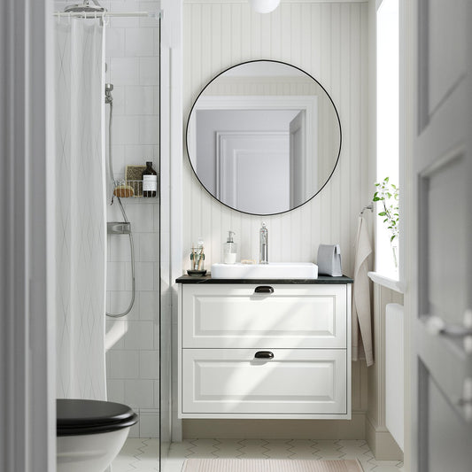 TÄNNFORSEN / ORRSJÖN wash-stnd w drawers/wash-basin, white/black marble effect, 82x49x71 cm