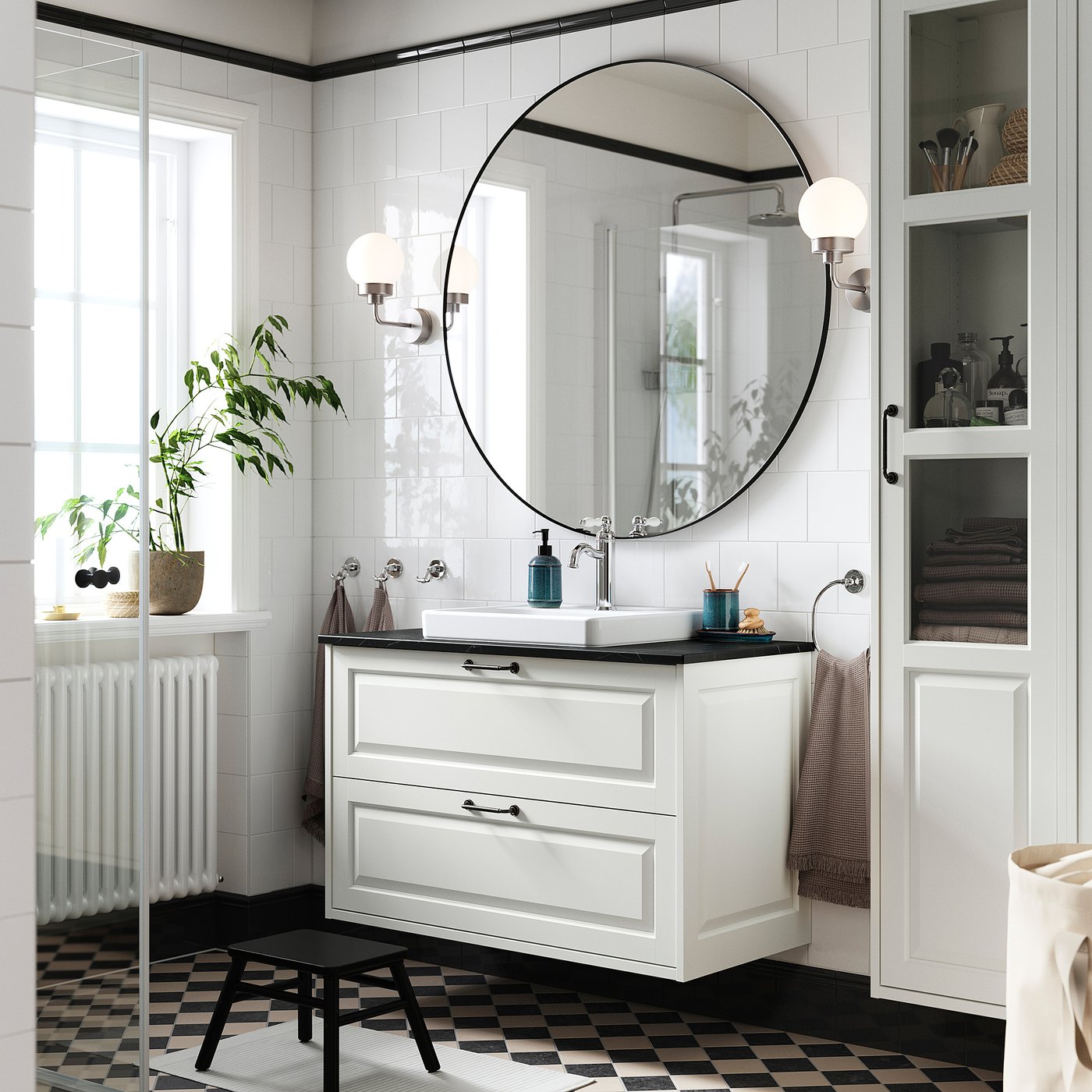 TÄNNFORSEN / ORRSJÖN wash-stnd w drawers/wash-basin, white/black marble effect, 102x49x71 cm