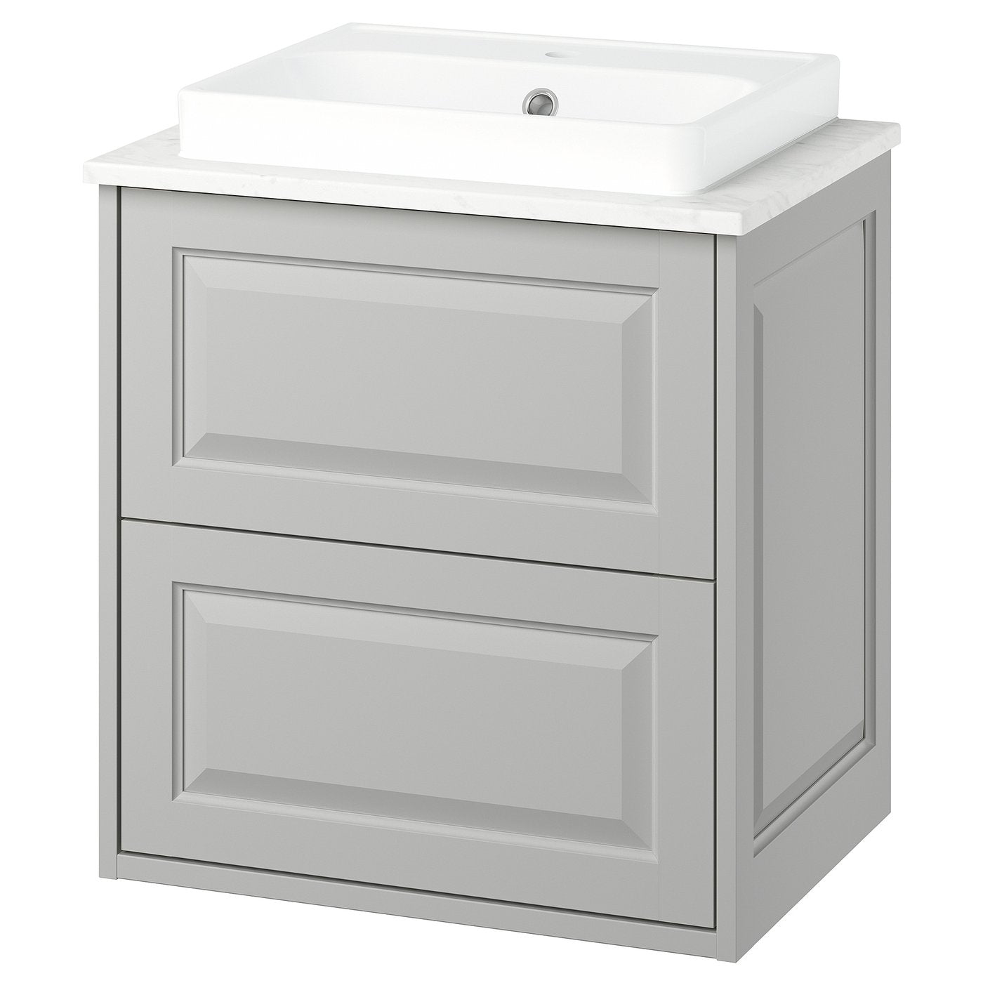 TÄNNFORSEN / ORRSJÖN wash-stnd w drawers/wash-basin, light grey/white marble effect, 62x49x71 cm