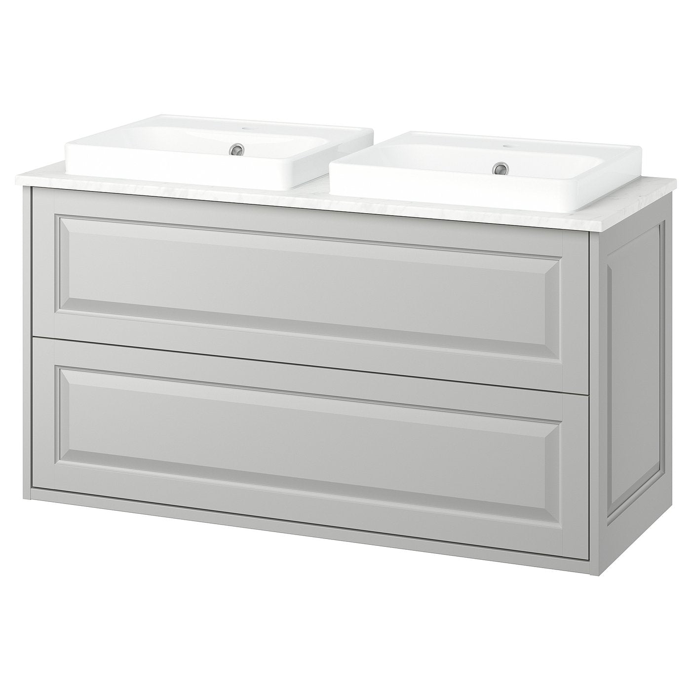 TÄNNFORSEN / ORRSJÖN wash-stnd w drawers/wash-basin, light grey/white marble effect, 122x49x71 cm
