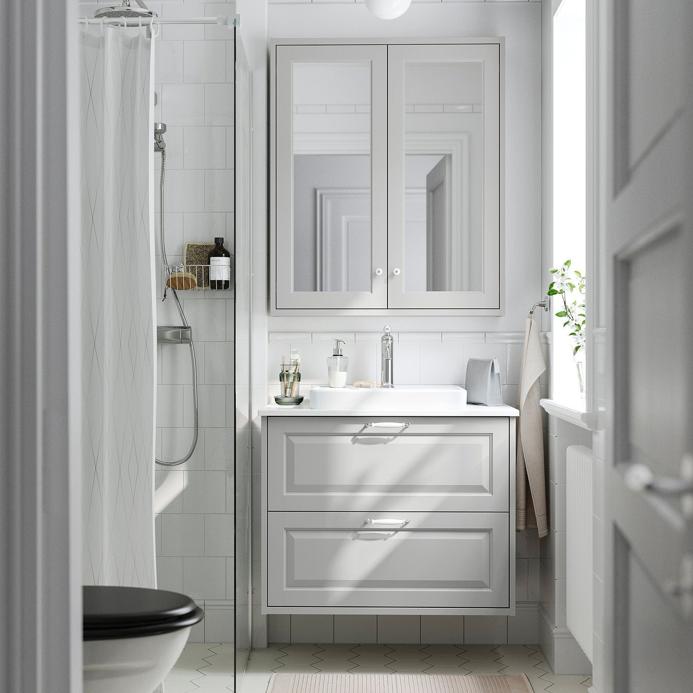 TÄNNFORSEN / ORRSJÖN wash-stnd w drawers/wash-basin, light grey/white marble effect, 82x49x71 cm