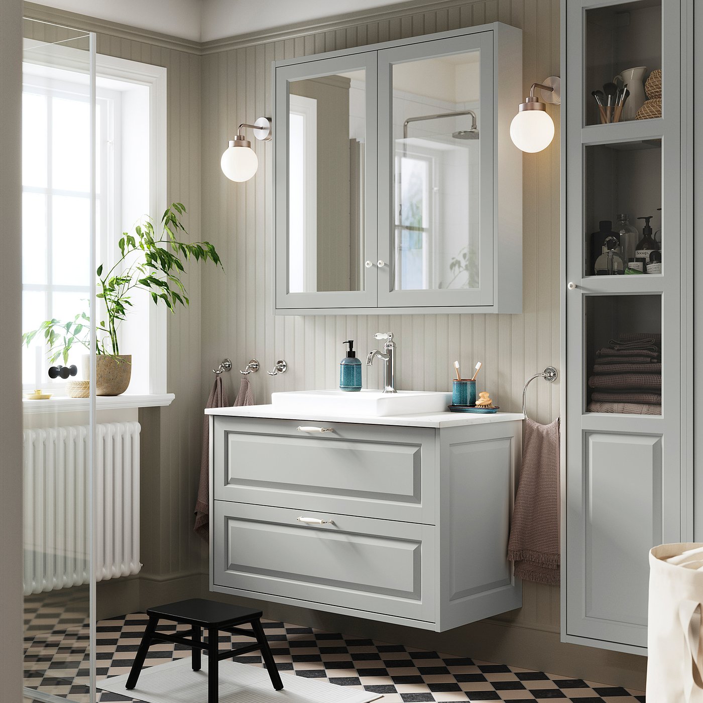 TÄNNFORSEN / ORRSJÖN wash-stnd w drawers/wash-basin, light grey/white marble effect, 102x49x71 cm