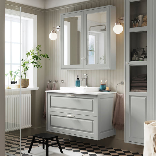 TÄNNFORSEN / ORRSJÖN wash-stnd w drawers/wash-basin, light grey/white marble effect, 102x49x71 cm