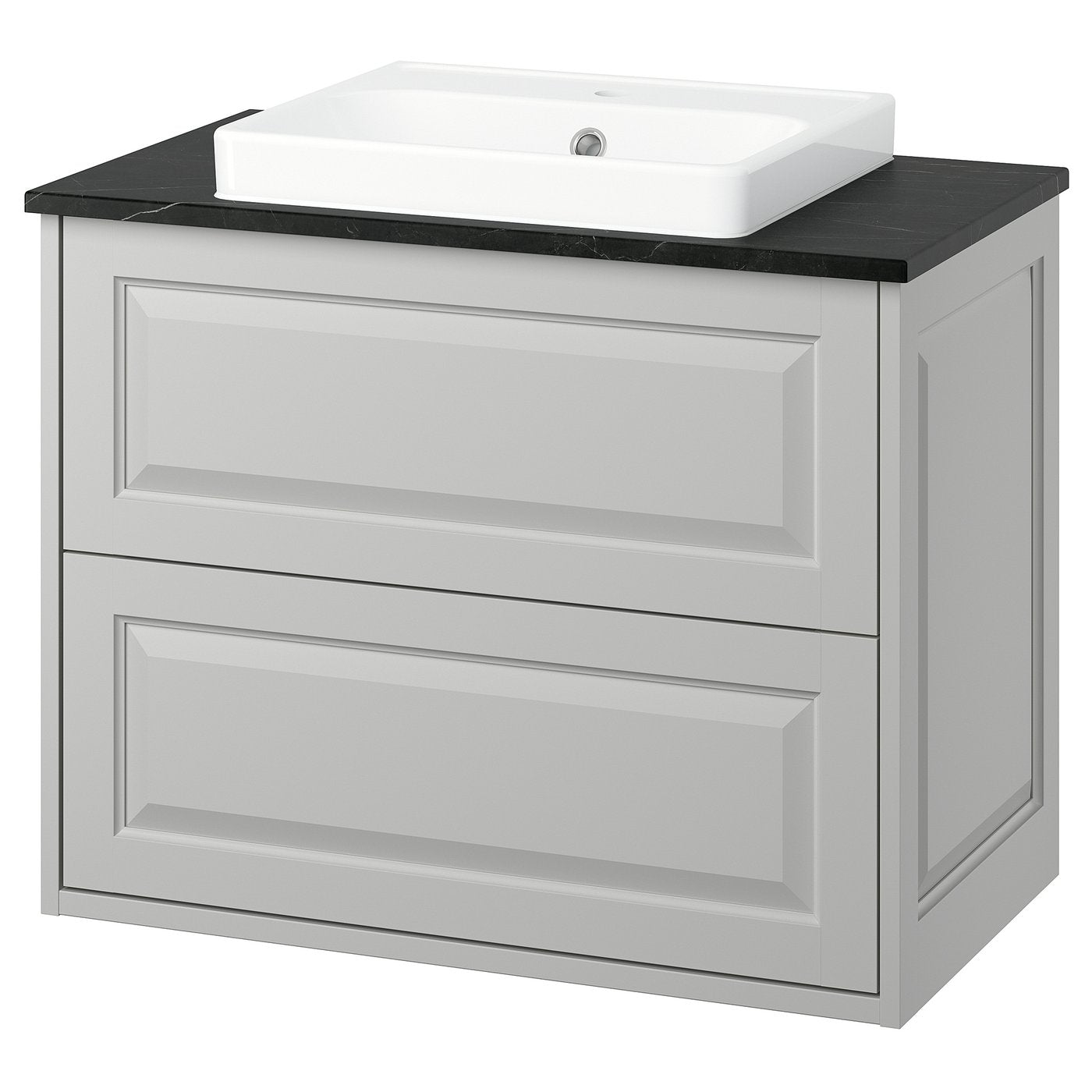TÄNNFORSEN / ORRSJÖN wash-stnd w drawers/wash-basin, light grey/black marble effect, 82x49x71 cm
