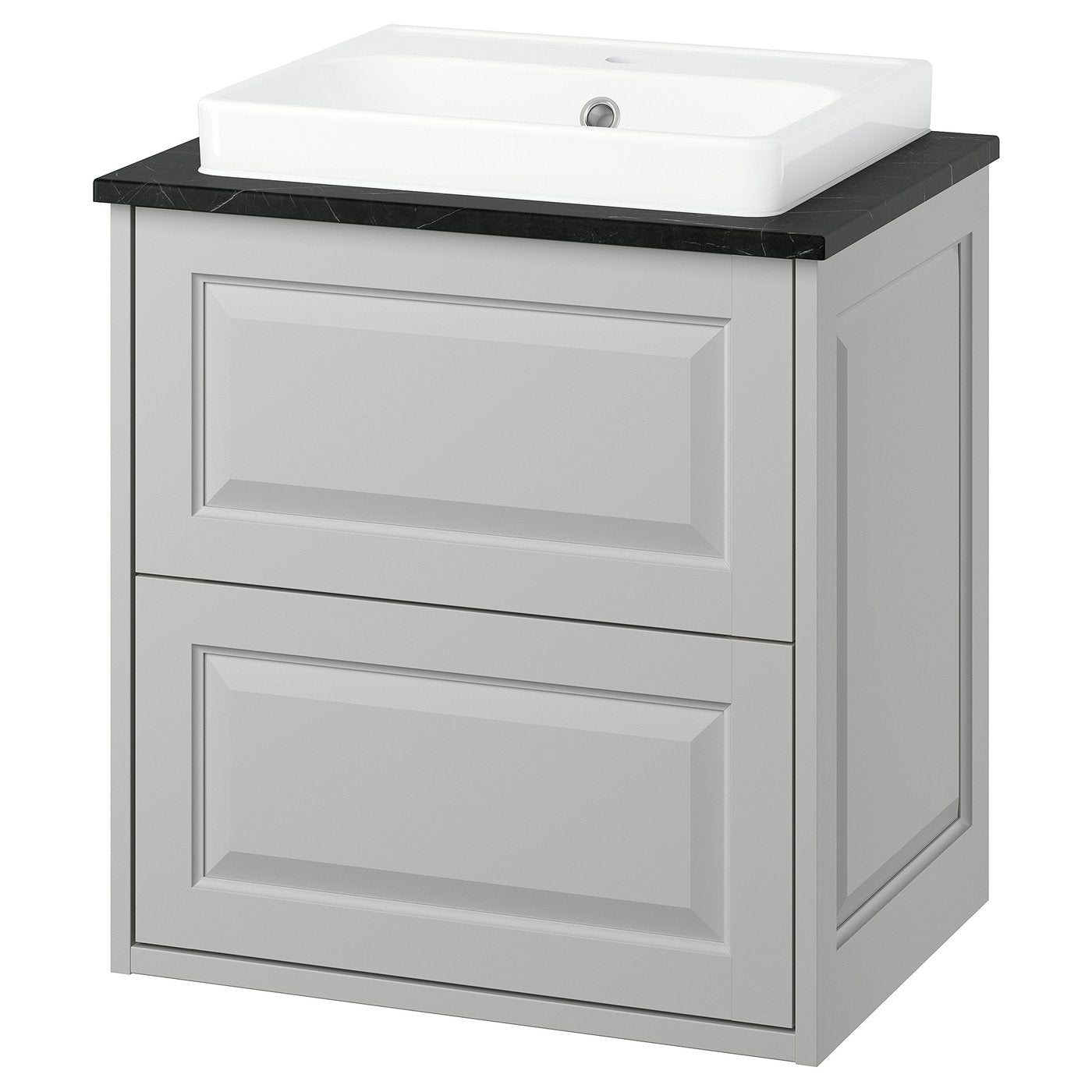 TÄNNFORSEN / ORRSJÖN wash-stnd w drawers/wash-basin, light grey/black marble effect, 62x49x71 cm