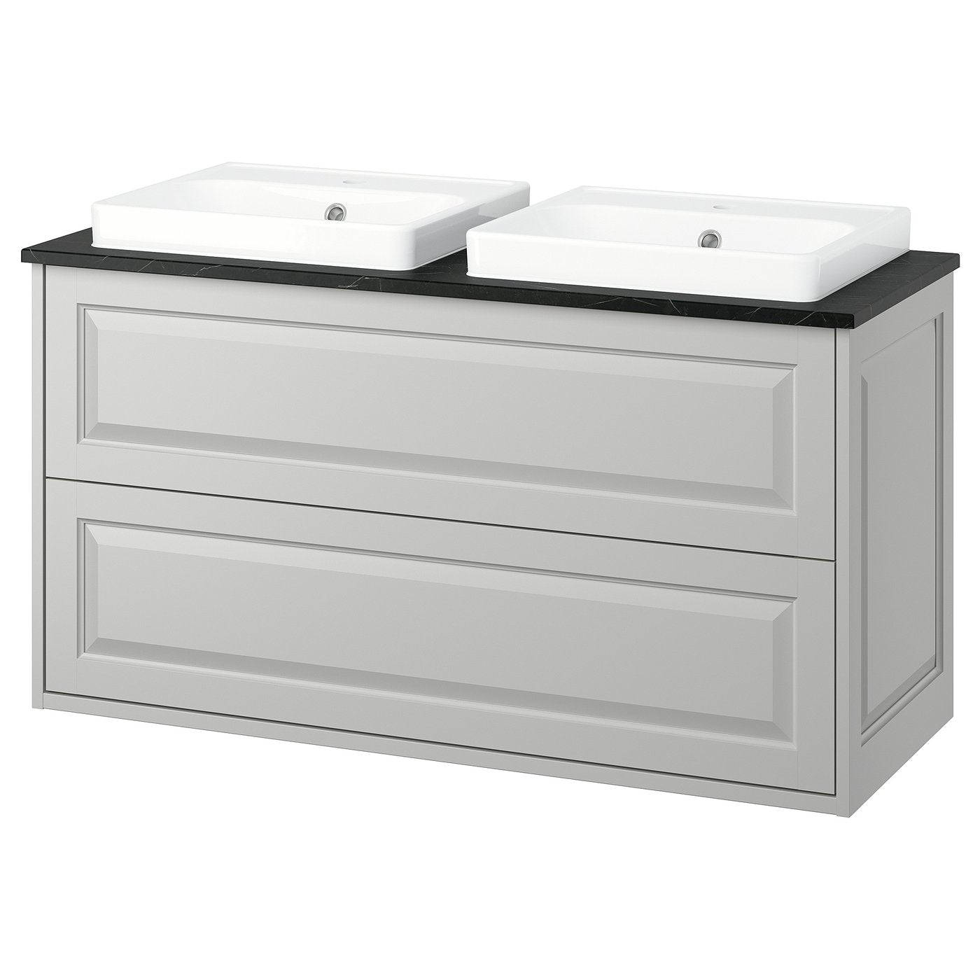 TÄNNFORSEN / ORRSJÖN wash-stnd w drawers/wash-basin, light grey/black marble effect, 122x49x71 cm